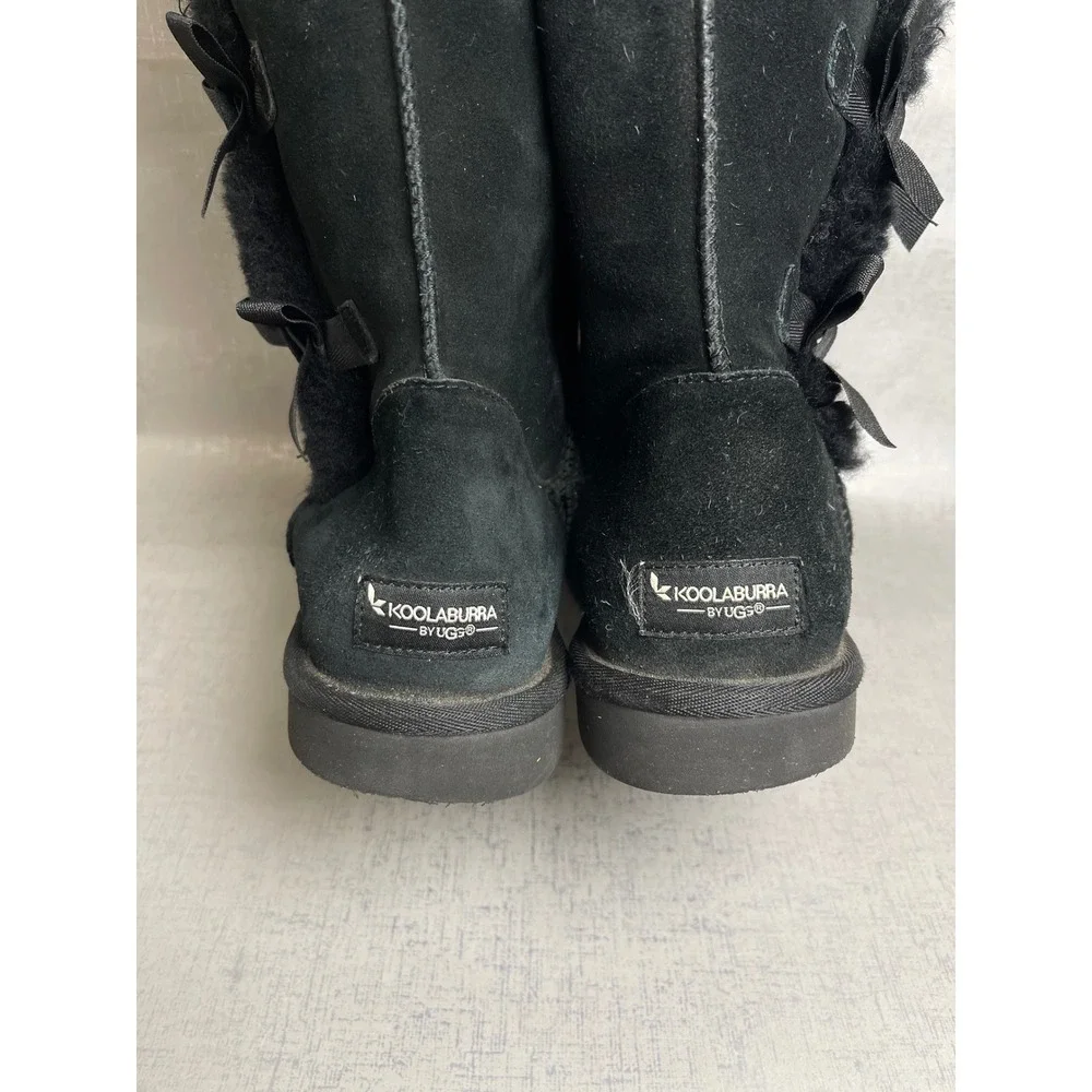 Koolaburra by UGG Victoria Bow Black Suede Bow Boots Womens 11 Winter Fur Lining